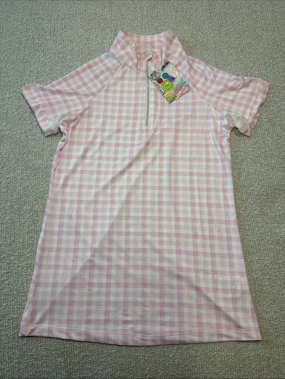 Girls' Light Pink Gingham Half-Zip Horse Riding Shirt